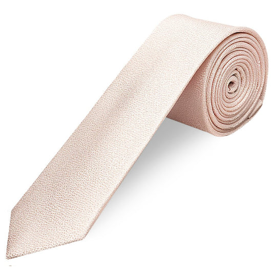 Blush Pink Textured Silk Skinny Mens Tie and Pocket Square Set