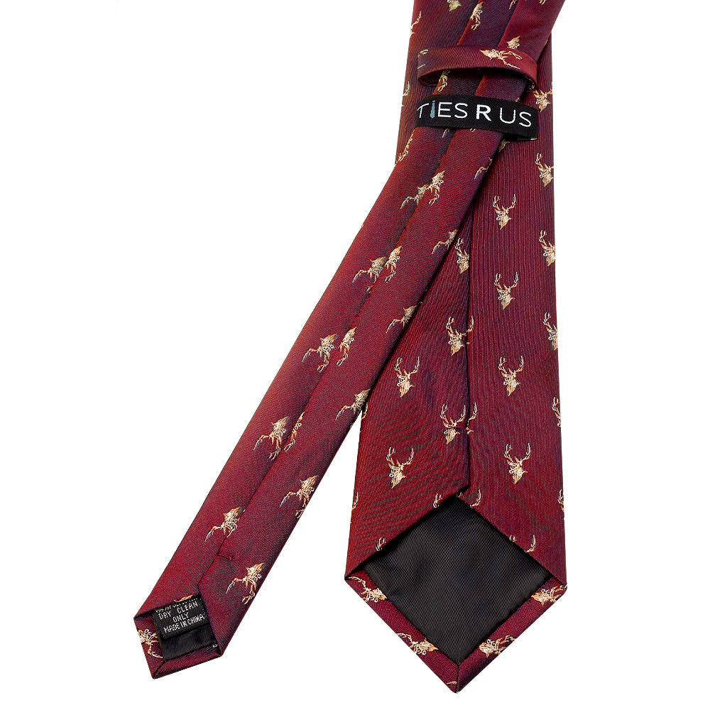 Burgundy Deer Head Classic Mens Tie