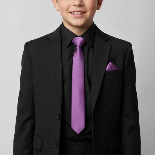 Cadburys Purple Satin Boys Tie and Pocket Square Set