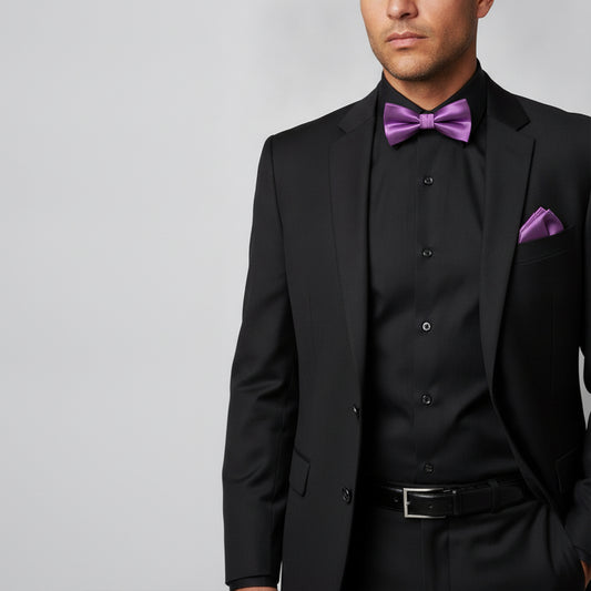 Handmade Cadburys Purple Mens Bow Tie and Pocket Square Set