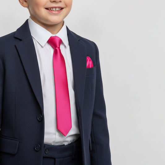 Pre Tied Cerise Pink Boys Tie and Pocket Square Set Age 4-7