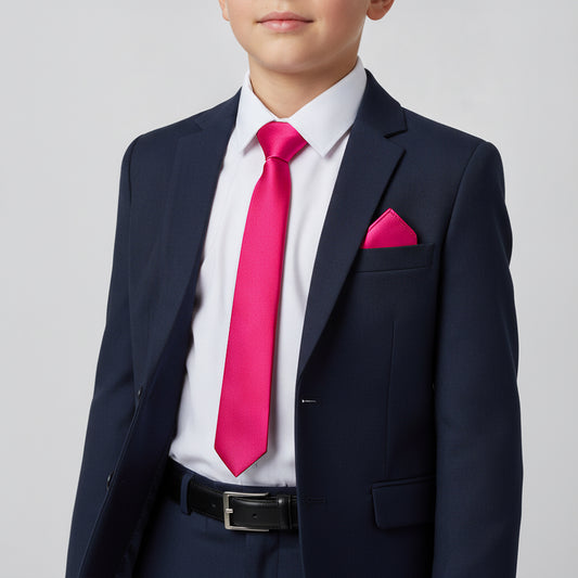 Cerise Pink Boy's Tie and Pocket Square Set