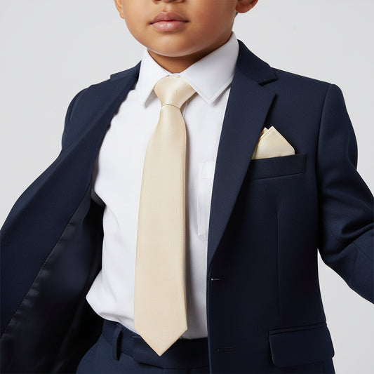 Pre Tied Champagne Silk Boys Tie and Pocket Square Set Age 4-7