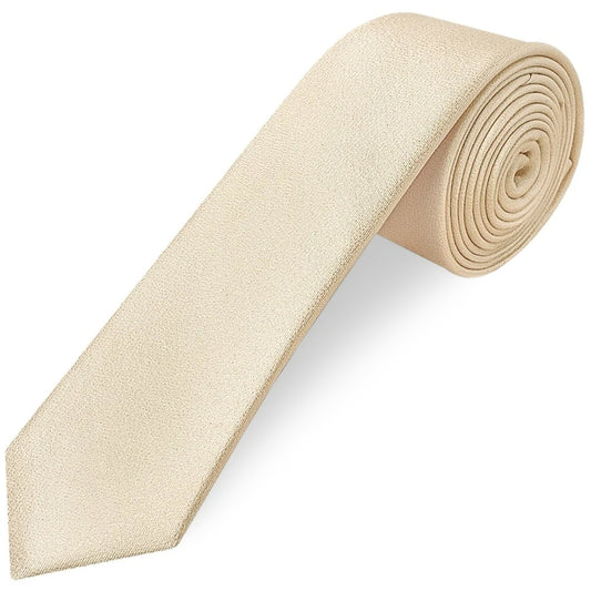 Plain Champagne Silk Skinny Mens Tie and Pocket Square Set