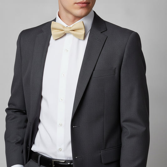 Plain Champagne Textured Silk Mens Bow Tie
