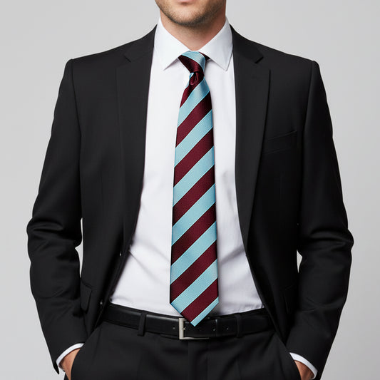 Claret and Blue Striped Hand Made Classic Mens Football Tie