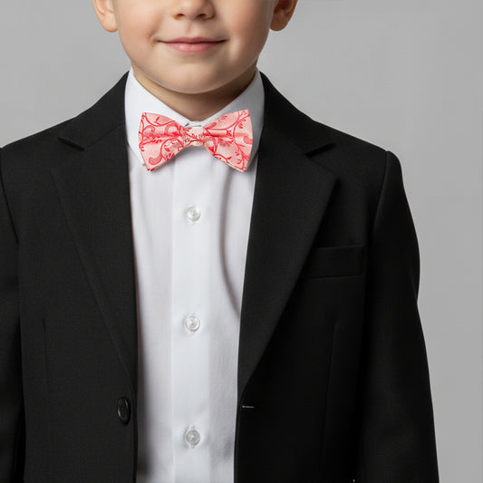 Pre Tied Coral Pink Floral Boys Bow Tie Age 4-7