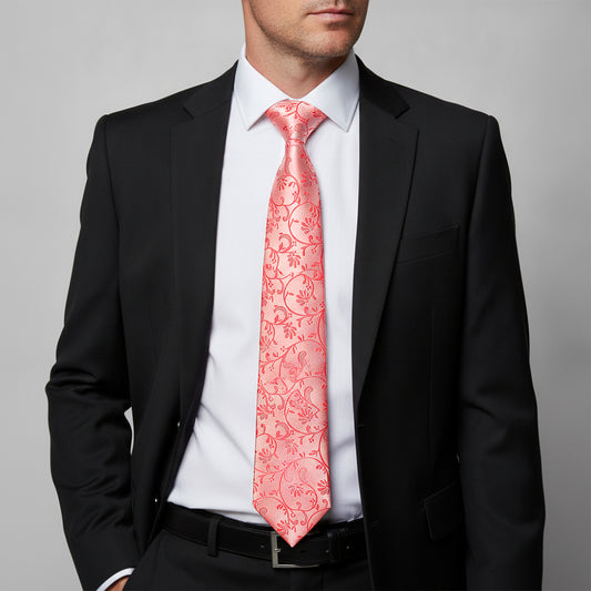Coral Pink Floral Classic Men's Tie
