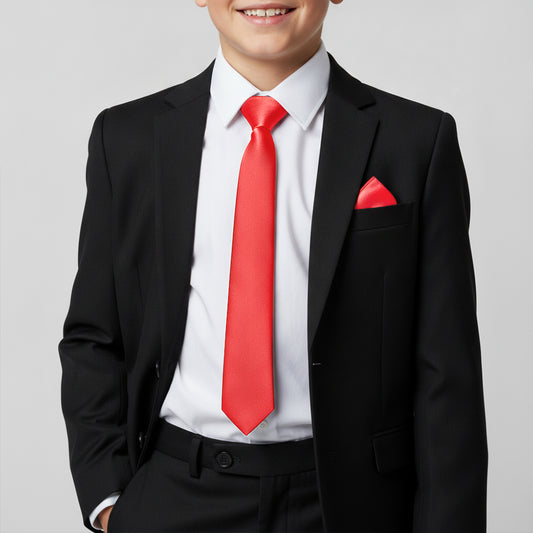 Coral Pink Boy's Tie and Pocket Square Set
