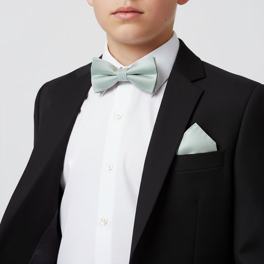 Pre Tied Duck Egg Silk Boys Bow Tie and Pocket Square Set Age 8-11