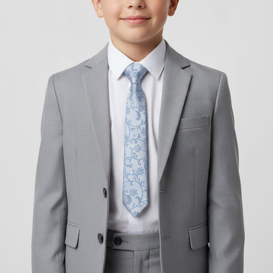 Pre Tied Dusty Blue Floral Boys Tie Age 4-7