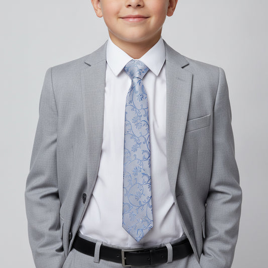 Dusty Blue Floral Skinny Boys Tie