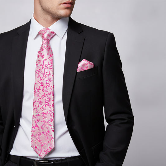 Fuchsia Floral Classic Men's Tie and Pocket Square Set