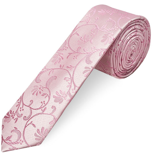 Dusty Pink Floral Skinny Men's Tie and Pocket Square Set