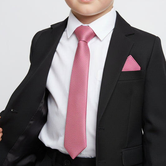 Pre Tied Dusty Pink Silk Boys Tie and Pocket Square Set Age 4-7