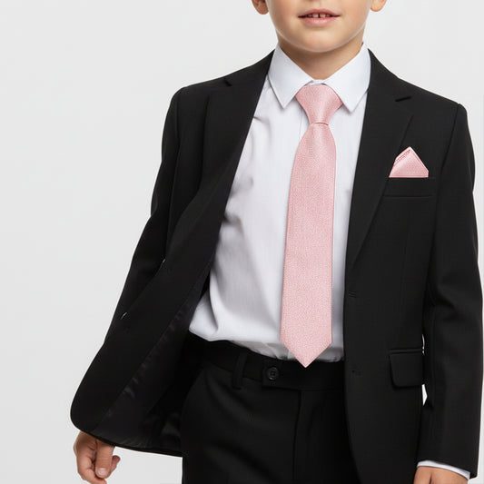 Pre Tied Dusty Rose Silk Boys Tie and Pocket Square Set Age 4-7