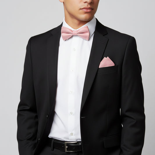 Plain Dusty Rose Silk Mens Bow Tie and Pocket Square Set