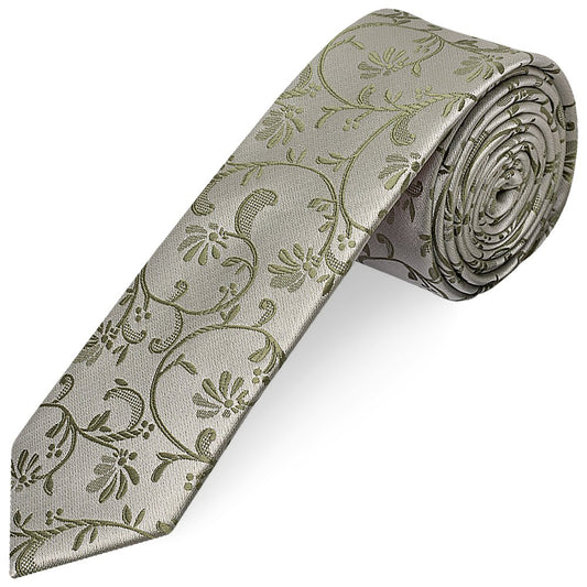 Dusty Sage Floral Skinny Men's Tie and Pocket Square Set