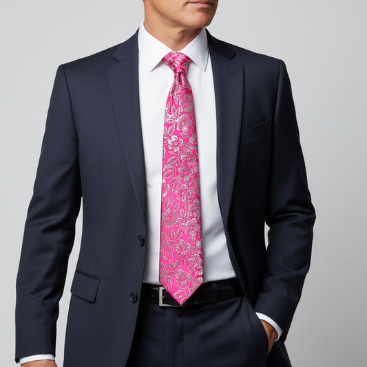 Mens Fuchsia Floral Silk Classic Tie