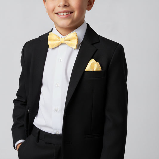 Pre Tied Gold Floral Boys Bow Tie and Pocket Square Set