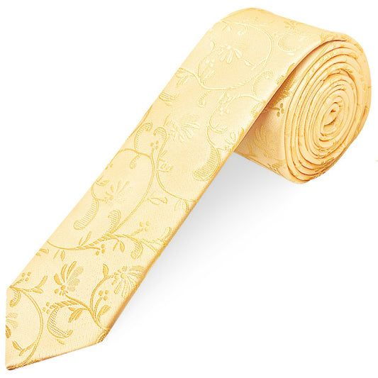 Gold Floral Skinny Men's Tie and Pocket Square Set