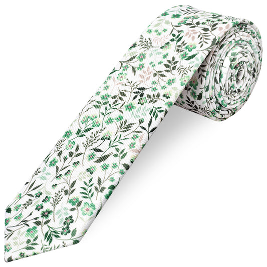 Mens Skinny Green Small Floral Tie and Pocket Square Set
