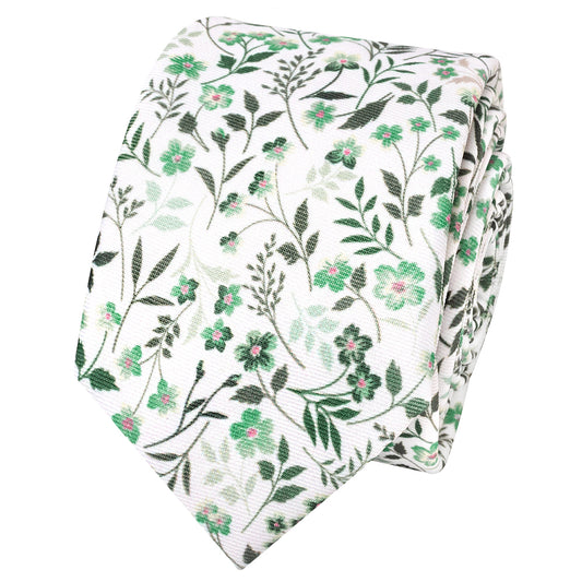Mens Skinny Small Green Floral Tie