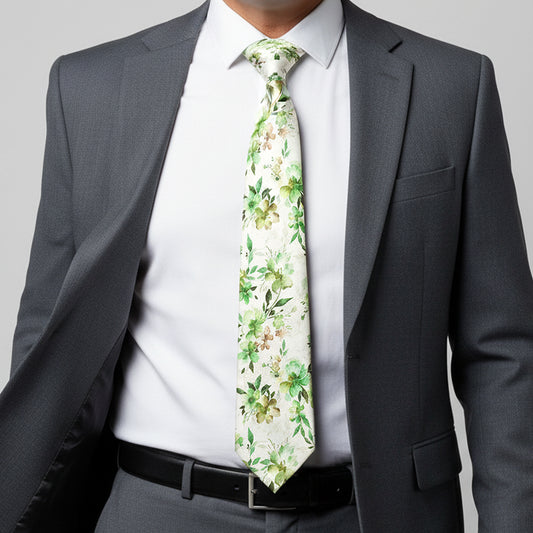 Mens Green Large Floral Classic Tie