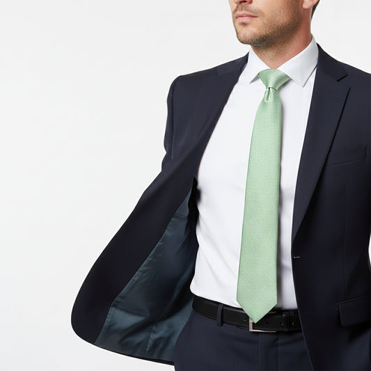 Plain Green Textured Silk Classic Mens Tie