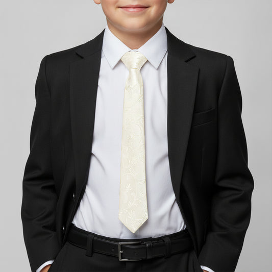 Ivory Floral Skinny Boys Tie