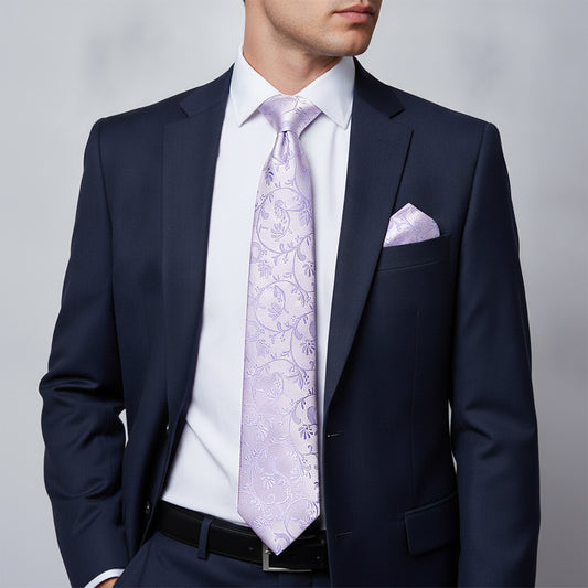 Lavender Floral Classic Men's Tie and Pocket Square Set