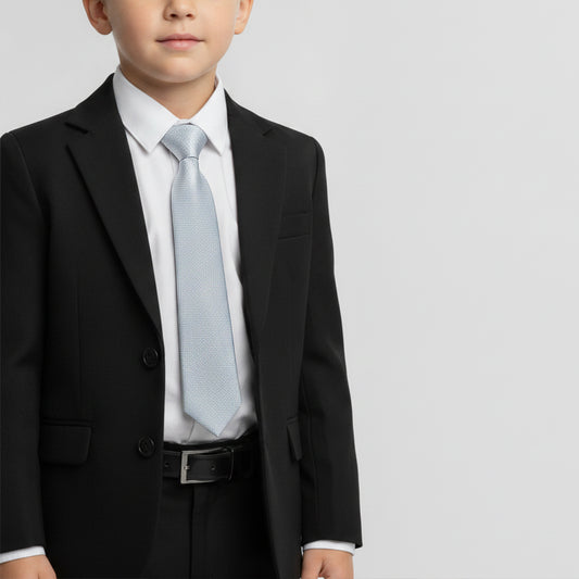 Pre Tied Light Blue Textured Silk Boys Tie Age 4-7