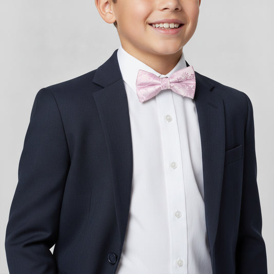 Pre Tied Light Dusty Pink Floral Boys Bow Tie Age 8-11