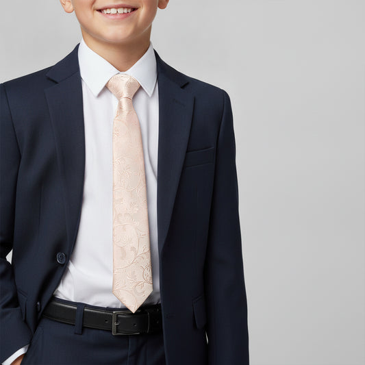 Light Peach Floral Skinny Boys Tie