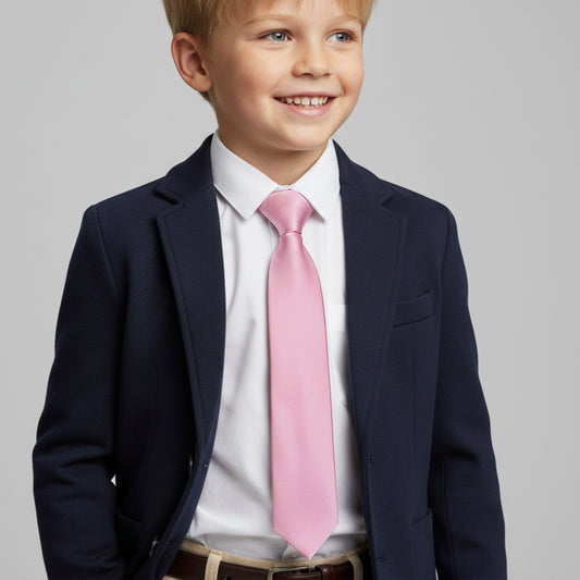 Pre Tied Light Dusty Pink Satin Boys Tie Age 4-7