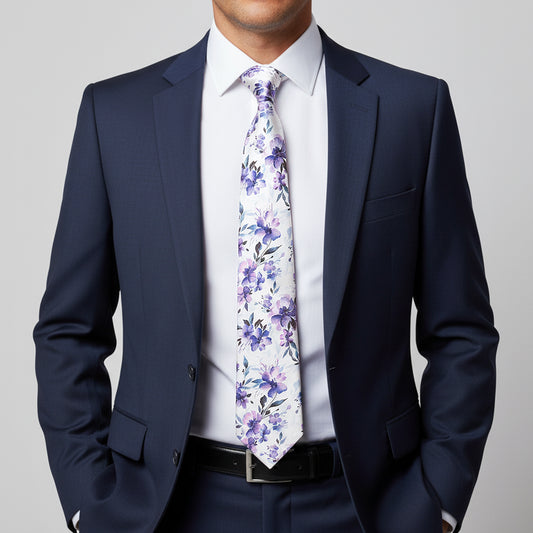 Mens Lilac Large Floral Classic Tie