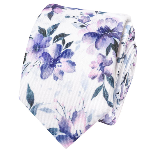 Mens Lilac Large Floral Skinny Tie