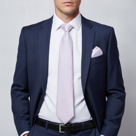Plain Lilac Textured Silk Classic Mens Tie and Pocket Square Set