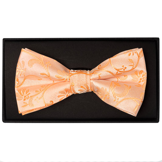 Peach Floral Handmade Mens Bow Tie and Pocket Square Set
