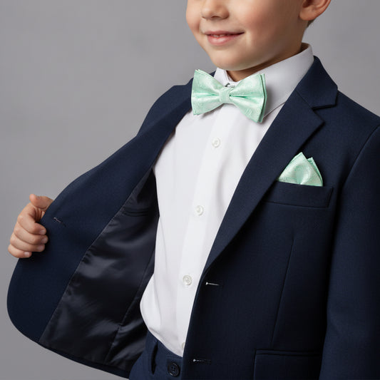 Pre Tied Mint Green Floral Boys Bow Tie and Pocket Square Set Age 4-7