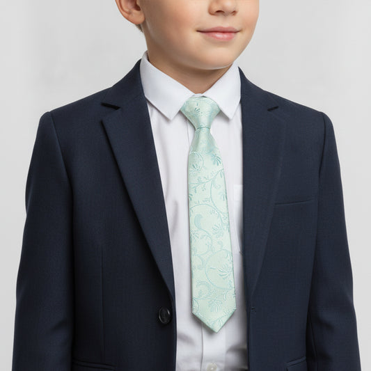 Pre Tied Mint Green Floral Boys Tie Age 4-7