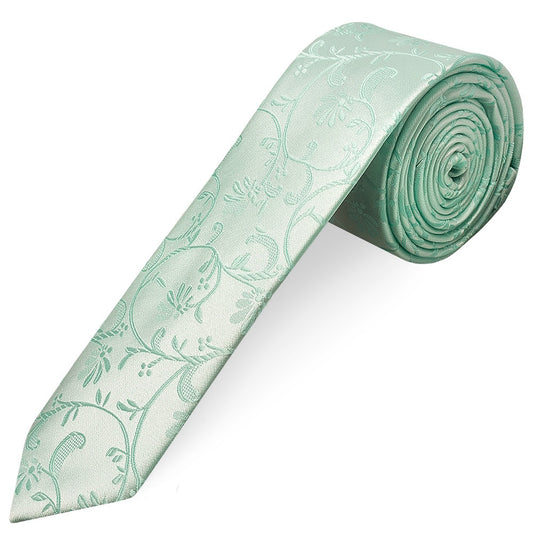 Mint Green Floral Skinny Men's Tie and Pocket Square Set