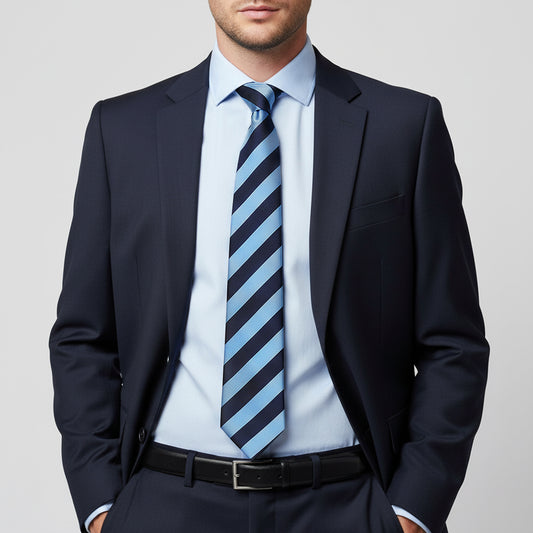 Navy and Light Blue Striped Classic Mens Tie