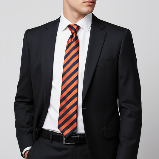 Navy and Orange Striped Classic Mens Tie