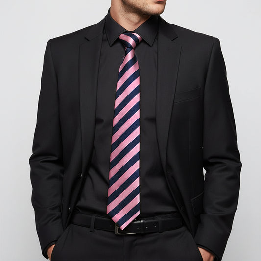 Navy and Pink Striped Classic Mens Tie