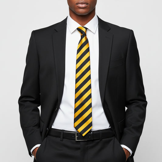 Navy and Yellow Striped Classic Mens Tie