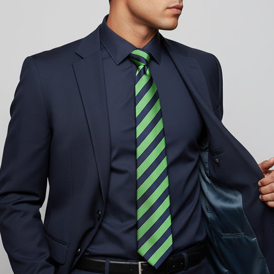 Navy and Lime Striped Classic Mens Tie