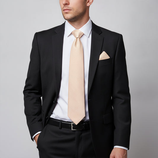 Plain Nude Silk Classic Mens Tie and Pocket Square Set