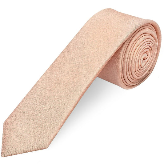 Plain Pale Peach Silk Skinny Mens Tie and Pocket Square Set