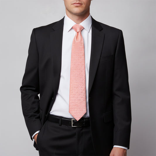 Pink Self Floral Textured Silk Classic Mens Tie